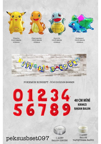 Pokemon Temalı Doğum Günü Parti Seti Pakemon Figürleri Balonlu Yaş Doğum Günü Rakam Balonlu Set fiyatları
