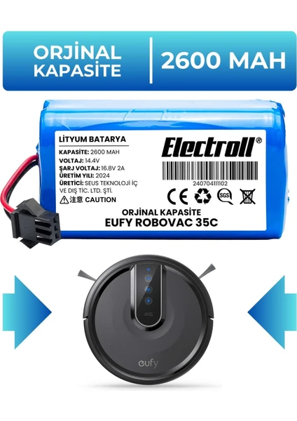 Eufy Robovac 35c Uyumlu Batarya (ORJİNAL KAPASİTE) 2600mah Pil Robot Süpürge Batarya Değişimi