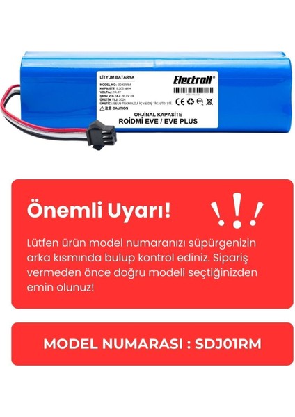 Roidmi Eve / Eve Plus Batarya Model Sdj01rm (ORJİNAL KAPASİTE) 5200mah Pil Robot Süpürge Bataryası