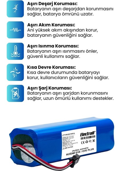 Roidmi Eve / Eve Plus Batarya Model Sdj01rm (ORJİNAL KAPASİTE) 5200mah Pil Robot Süpürge Bataryası