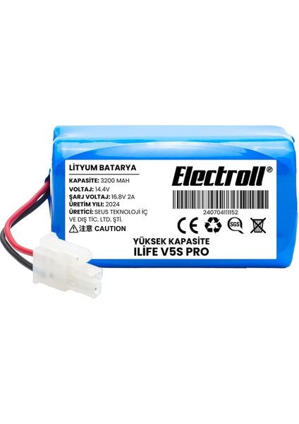 Ilife V5s Pro Uyumlu Batarya (ULTRA YÜKSEK KAPASİTE) 3200mah Pil Robot Süpürge Batarya Değişimi