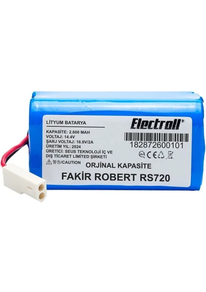 Fakir Robert Rs720 Uyumlu Batarya (ORJİNAL KAPASİTE) 2600mah Pil Robot Süpürge Batarya Değişimi