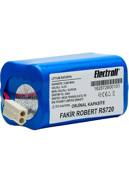 Fakir Robert Rs720 Uyumlu Batarya (ORJİNAL KAPASİTE) 2600mah Pil Robot Süpürge Batarya Değişimi