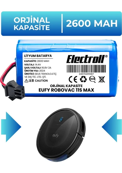 Eufy Robovac 11s Max Uyumlu Batarya (ORJİNAL KAPASİTE) 2600mah Pil Robot Süpürge Batarya Değişimi