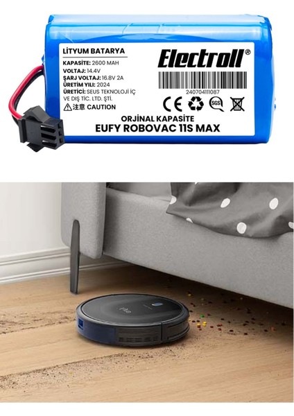 Eufy Robovac 11s Max Uyumlu Batarya (ORJİNAL KAPASİTE) 2600mah Pil Robot Süpürge Batarya Değişimi