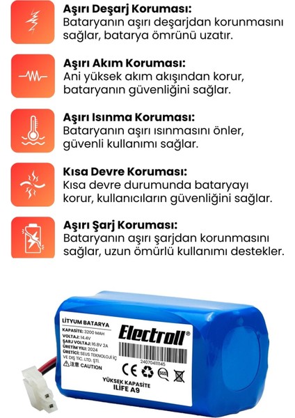 Ilife A9 Uyumlu Batarya (ULTRA YÜKSEK KAPASİTE) 3200mah Pil Robot Süpürge Batarya Değişimi