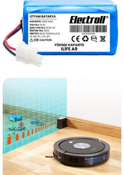 Ilife A9 Uyumlu Batarya (ULTRA YÜKSEK KAPASİTE) 3200mah Pil Robot Süpürge Batarya Değişimi