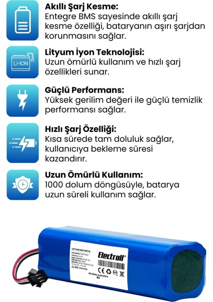 Lydsto R1 Batarya (ORJİNAL KAPASİTE) Uyumlu 5.200mah Pil Akıllı Robot Süpürge Batarya Değişimi