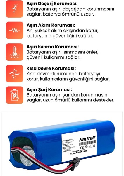 Viomi Alpha 2 Pro Uyumlu Batarya (ULTRA YÜKSEK KAPASİTE) 6400mah Pil Robot Süpürge Batarya Değişimi
