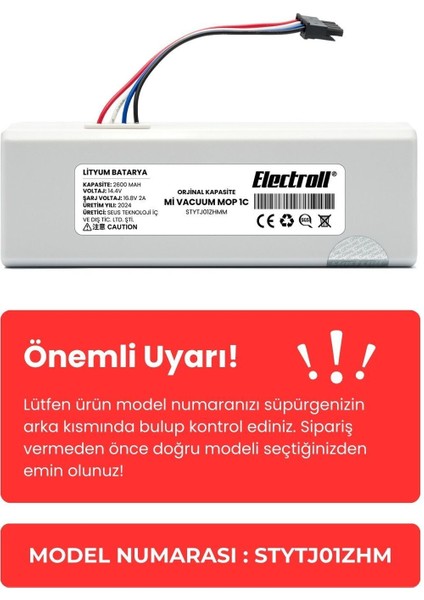 Xiaomi Mi Vacuum Mop 1c 2in1 Uyumlu Batarya (ORJİNAL KAPASİTE) 2600mah Robot Süpürge Pili