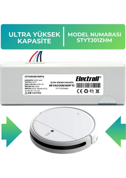 Mi Vacuum Mop 1c Uyumlu Batarya (ULTRA YÜKSEK KAPASİTE) 6400mah Pil Robot Süpürge Batarya Değişimi