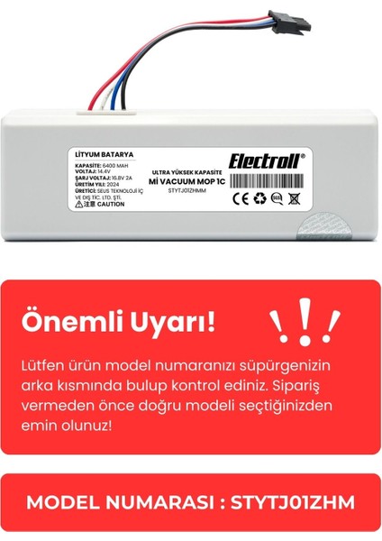 Mi Vacuum Mop 1c Uyumlu Batarya (ULTRA YÜKSEK KAPASİTE) 6400mah Pil Robot Süpürge Batarya Değişimi