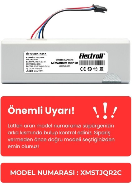 Xiaomi Mi Vacuum Mop 2c 2in1 Uyumlu Batarya (YÜKSEK KAPASİTE) 5200mah Robot Süpürge Pili