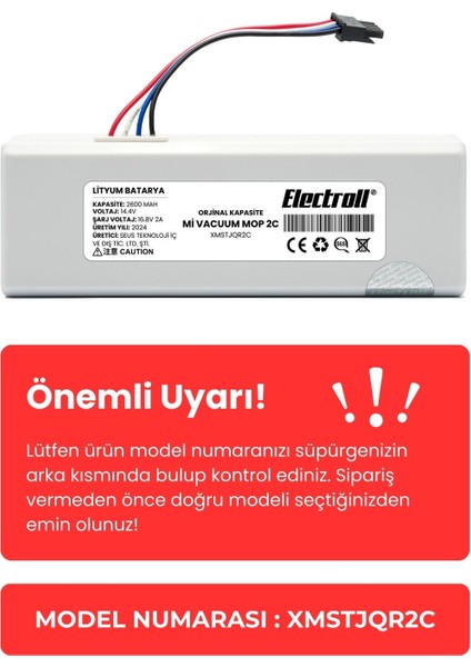 Xiaomi Mi Vacuum Mop 2c 2in1 Uyumlu Batarya (ORJİNAL KAPASİTE) 2600mah Robot Süpürge Pili