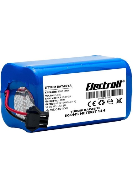 Ikohs Netbot S14 Uyumlu Batarya (ULTRA YÜKSEK KAPASİTE) 3200mah Pil Robot Süpürge Batarya Değişimi modelleri