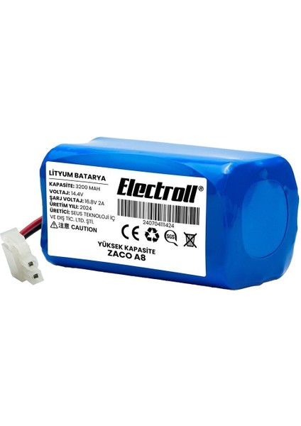 Zaco A8 Uyumlu Batarya (ULTRA YÜKSEK KAPASİTE) 3200mah Pil Robot Süpürge Batarya Değişimi fiyatları