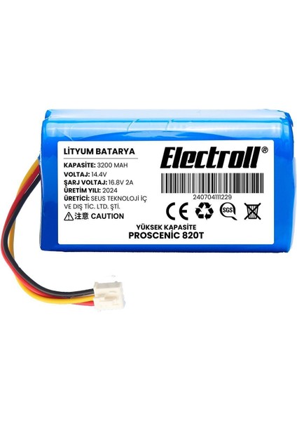Proscenic 820t Uyumlu Batarya (ULTRA YÜKSEK KAPASİTE) 3200mah Pil Robot Süpürge Batarya Değişimi