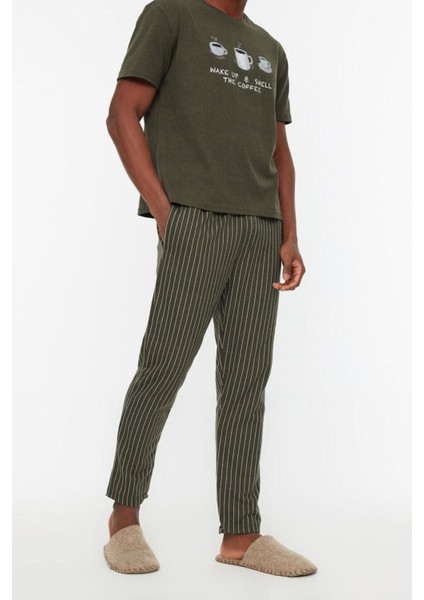 Erkek Pamuklu Bisiklet Yaka Kısa Kol Baskılı Pijama Takımı
