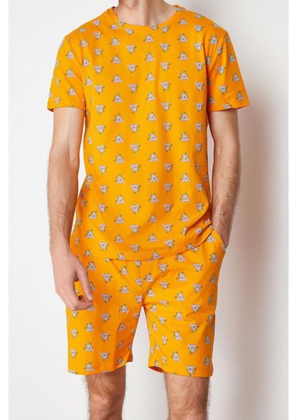 Erkek Pamuk Bisiklet Yaka Kısa Kol Regular Fit Koala Baskılı Örme Şortlu Pijama Takımı