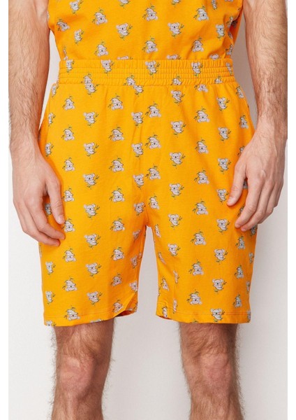 Erkek Pamuk Bisiklet Yaka Kısa Kol Regular Fit Koala Baskılı Örme Şortlu Pijama Takımı