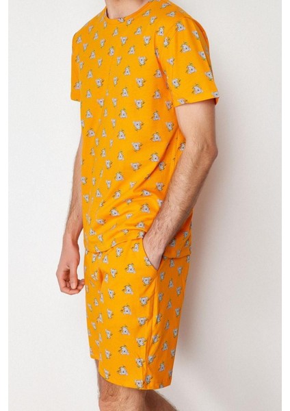 Erkek Pamuk Bisiklet Yaka Kısa Kol Regular Fit Koala Baskılı Örme Şortlu Pijama Takımı