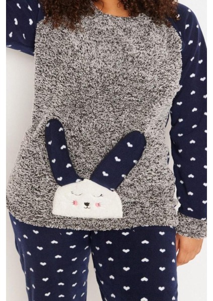 Büyük Beden Kadın Polyester Bisiklet Yaka Uzun Kol Wellsoft Pijama Takımı modelleri