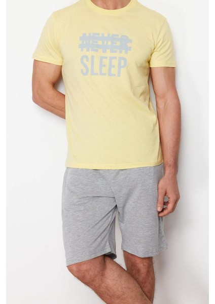 Erkek Pamuk Kayık Yaka Kısa Kol Regular Fit Örme Yazlık Şortlu Pijama Takımı