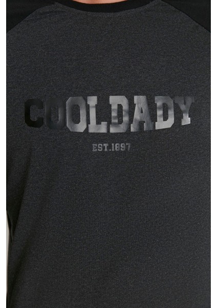 Erkek Pamuk Polyester Bisiklet Yaka Uzun Kol Siyah Baskılı Reglan Kol Örme Pijama Takımı