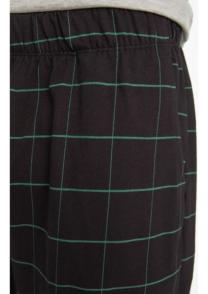 Erkek Pamuklu Bisiklet Yaka Uzun Kol Ekose Örme Pijama Takımı