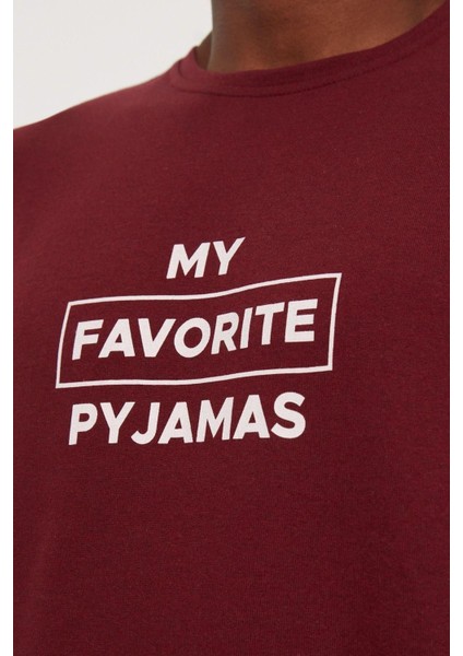 Erkek Polyester Bisiklet Yaka Uzun Kol Regular Fit Baskılı Pijama Takımı