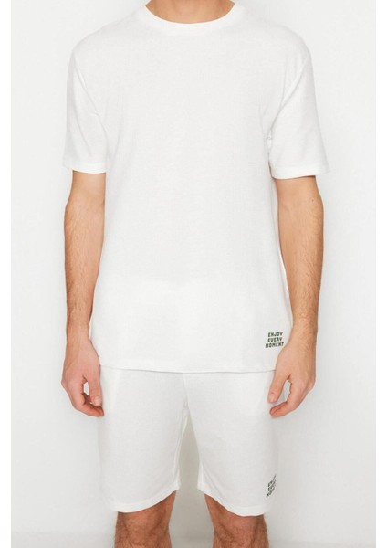 Erkek Pamuklu Bisiklet Yaka Kısa Kol Regular Fit Örme Şortlu Pijama Takımı