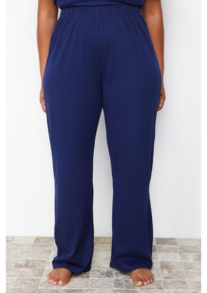 Büyük Beden Kadın Polyester Karışımlı Bisiklet Yaka Kısa Kol Örme Nakışlı Volanlı Pijama Takımı indirimleri