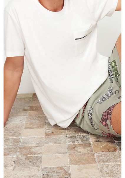 Erkek Pamuk Bisiklet Yaka Kısa Kol Regular Fit Hayvan Desenli Couple Örme Şortlu Pijama Takımı