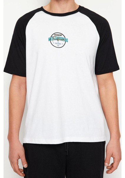Erkek Pamuk Bisiklet Yaka Kısa Kol Baskılı Reglan Kol Regular Fit Örme Şortlu Pijama Takımı