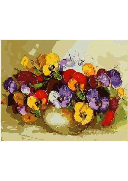 Kanvasrenkli Menekşeler Sayılarla Boyama Seti Kasnaklı 50 x 65 cm