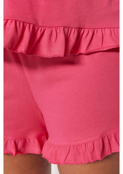 Büyük Beden Kadın Pamuklu V Yaka Askılı Kol Örme Bağlama Detaylı Pijama Takımı