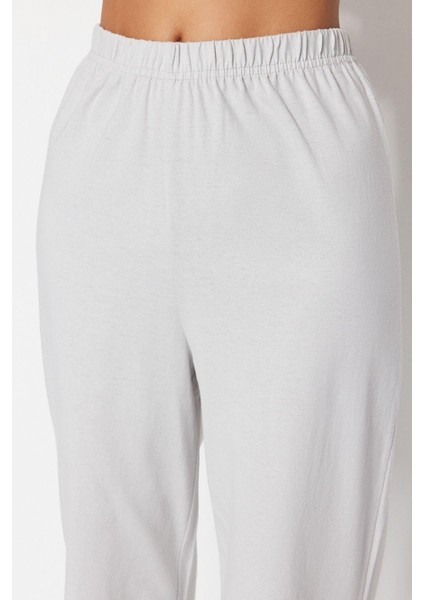 Kadın Bisiklet Yaka Kısa Kol Pamuklu Eğlenceli Baskılı T-Shirt-Pantolon Örme Pijama Takımı