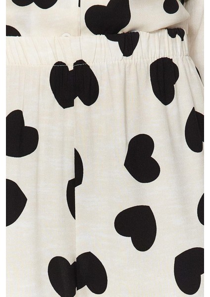 Kadın Viskon Gömlek Yaka Uzun Kol Kalpli Viskon Gömlek-Pantolon Dokuma Pijama Takımı indirimleri