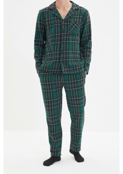 Erkek Polyester Gömlek Yaka Uzun Kol Regular Fit Ekose Dokuma Pijama Takımı