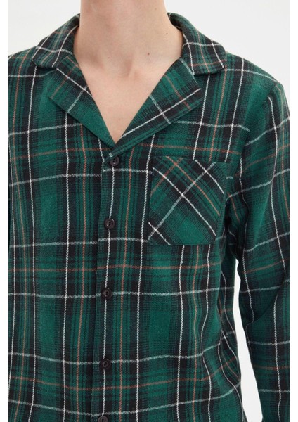 Erkek Polyester Gömlek Yaka Uzun Kol Regular Fit Ekose Dokuma Pijama Takımı