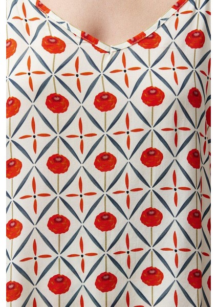 Kadın Viskon V Yaka Askılı Kol Etnik Desenli Ip Askılı Viskon Dokuma Pijama Takımı fırsatları