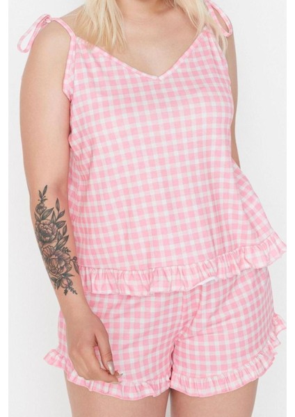 Büyük Beden Kadın Polyester V Yaka Askılı Kol Baskılı Askılı Örme Pijama Takımı fiyatları