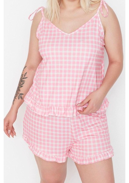 Büyük Beden Kadın Polyester V Yaka Askılı Kol Baskılı Askılı Örme Pijama Takımı fırsatları