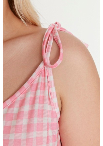 Büyük Beden Kadın Polyester V Yaka Askılı Kol Baskılı Askılı Örme Pijama Takımı indirimleri