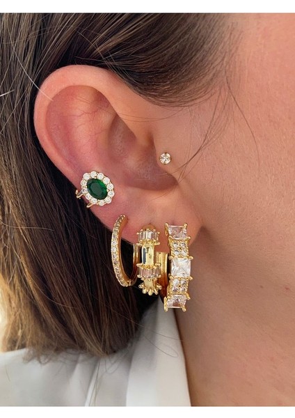 Zümrüt Taşlı Oval Minimal Kadın Earcuff Kıkırdak Küpe fiyatları