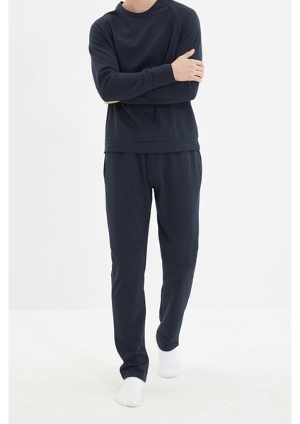 Erkek Polyester Bisiklet Yaka Uzun Kol Regular Fit Pijama Takımı