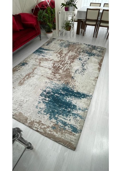 Yeni Desen Jet Kahve Ve Turkuaz Model Kadife Halı Örtüsü