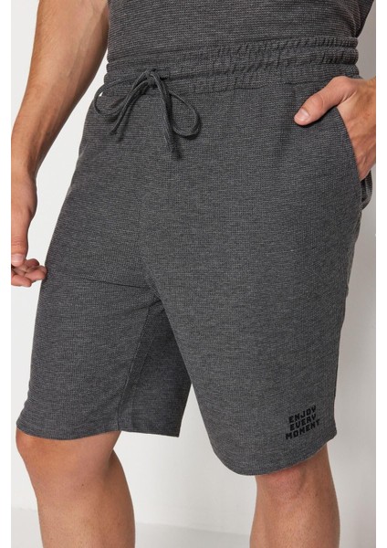 Erkek Pamuklu Bisiklet Yaka Kısa Kol Regular Fit Dokulu Örme Şortlu Pijama Takımı