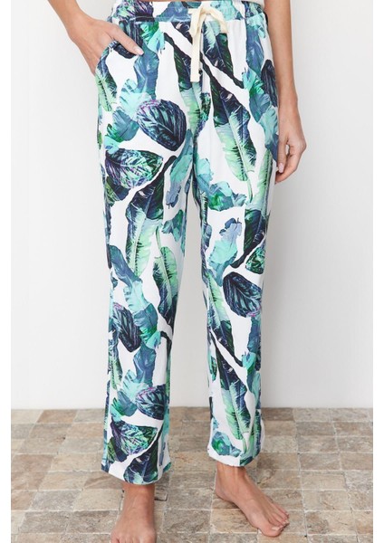 Kadın Pamuklu Bisiklet Yaka Kısa Kol Pamuklu Çiçekli Örme Pijama Takımı