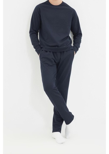 Erkek Polyester Bisiklet Yaka Uzun Kol Regular Fit Pijama Takımı